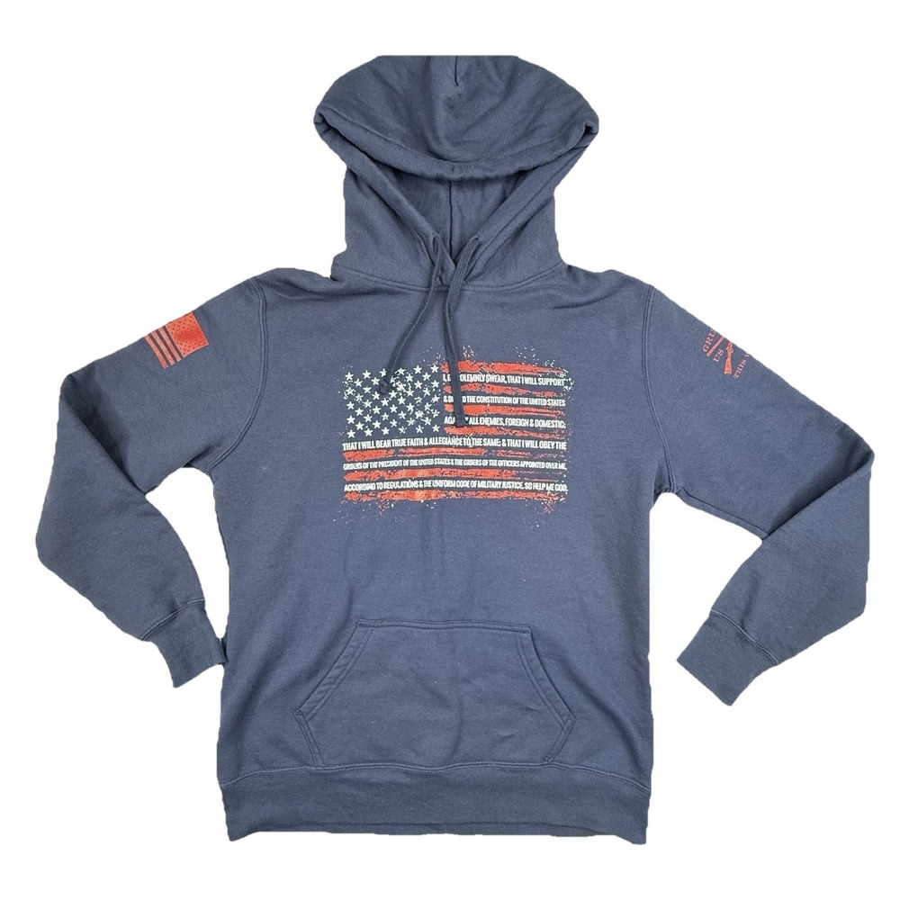 Grunt Style The Oath Pullover Hoodie Blue Mens Large‎ Patriotic American Flag
